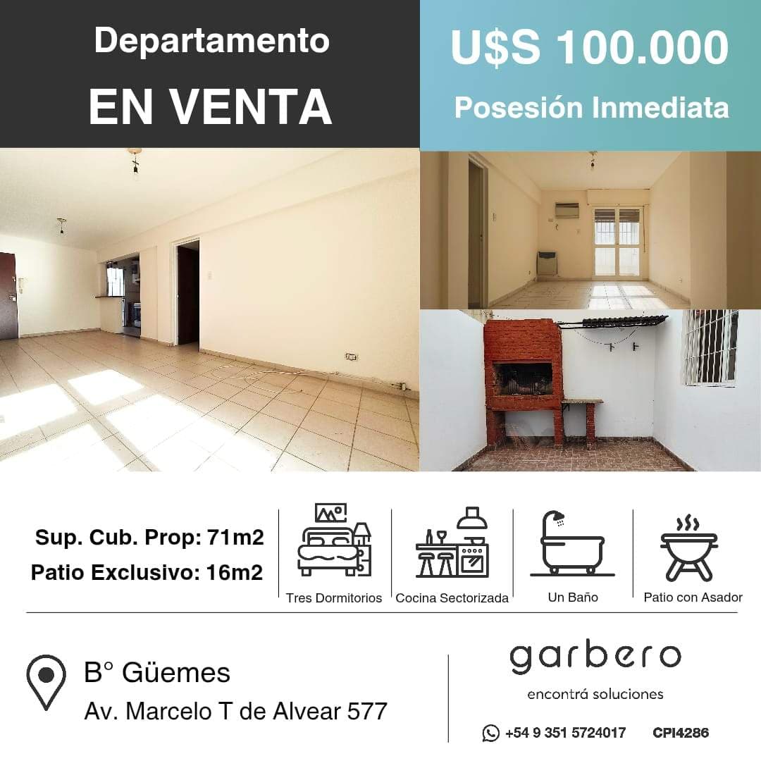 DEPARTAMENTO EN VENTA EN BARRIO GUEMES DE 3 DORMITORIOS - Imagen 1